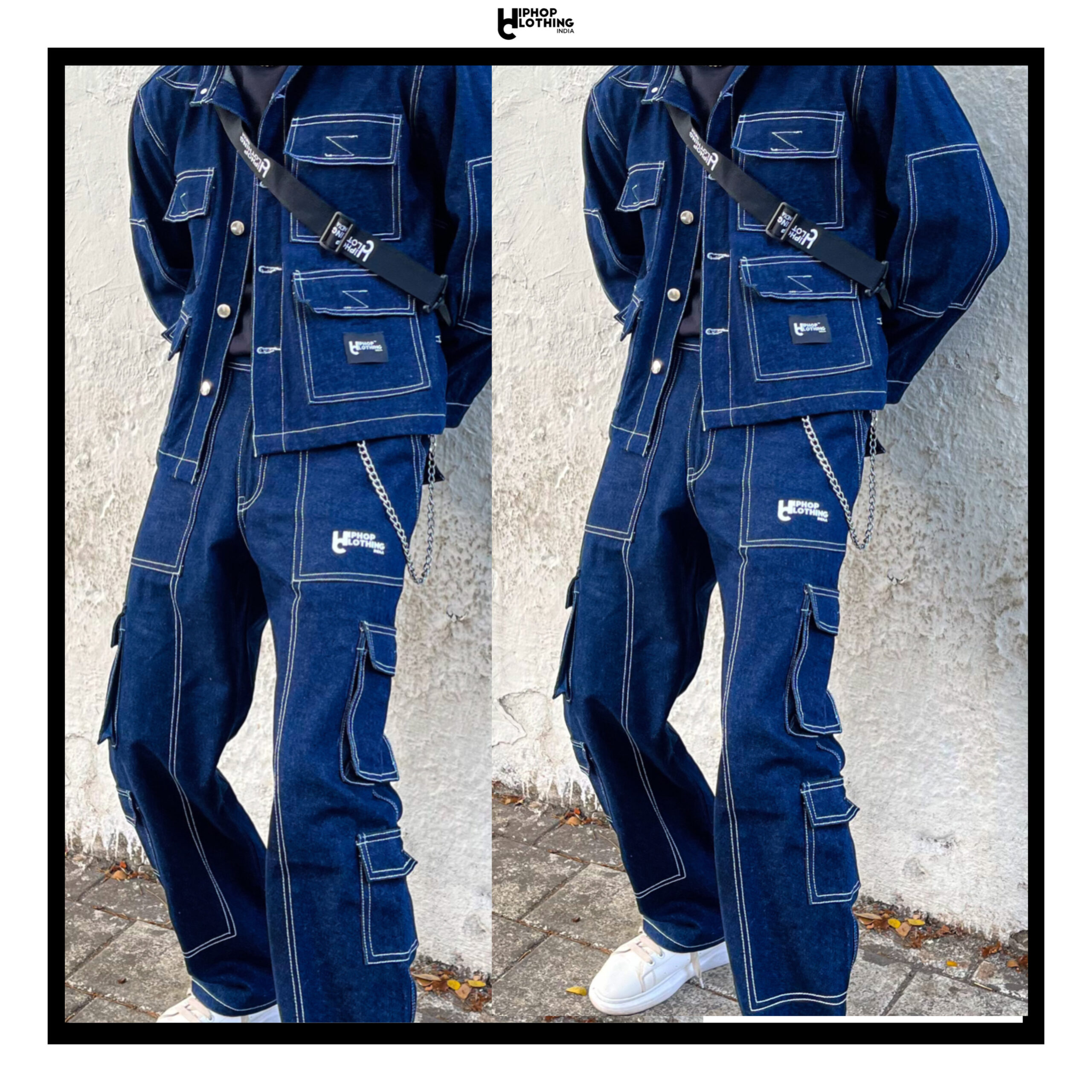 BLUE MULTI-POCKET DENIM PANTS – Hiphop clothing india store